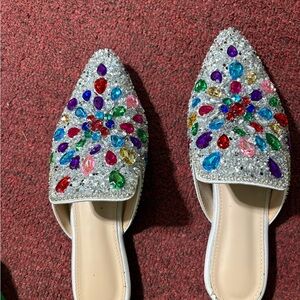 Embellished Silver Women's Mules